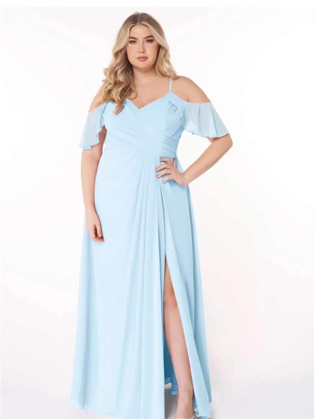 Azazie Light Blue Cold-Shoulder Maxi Dress
